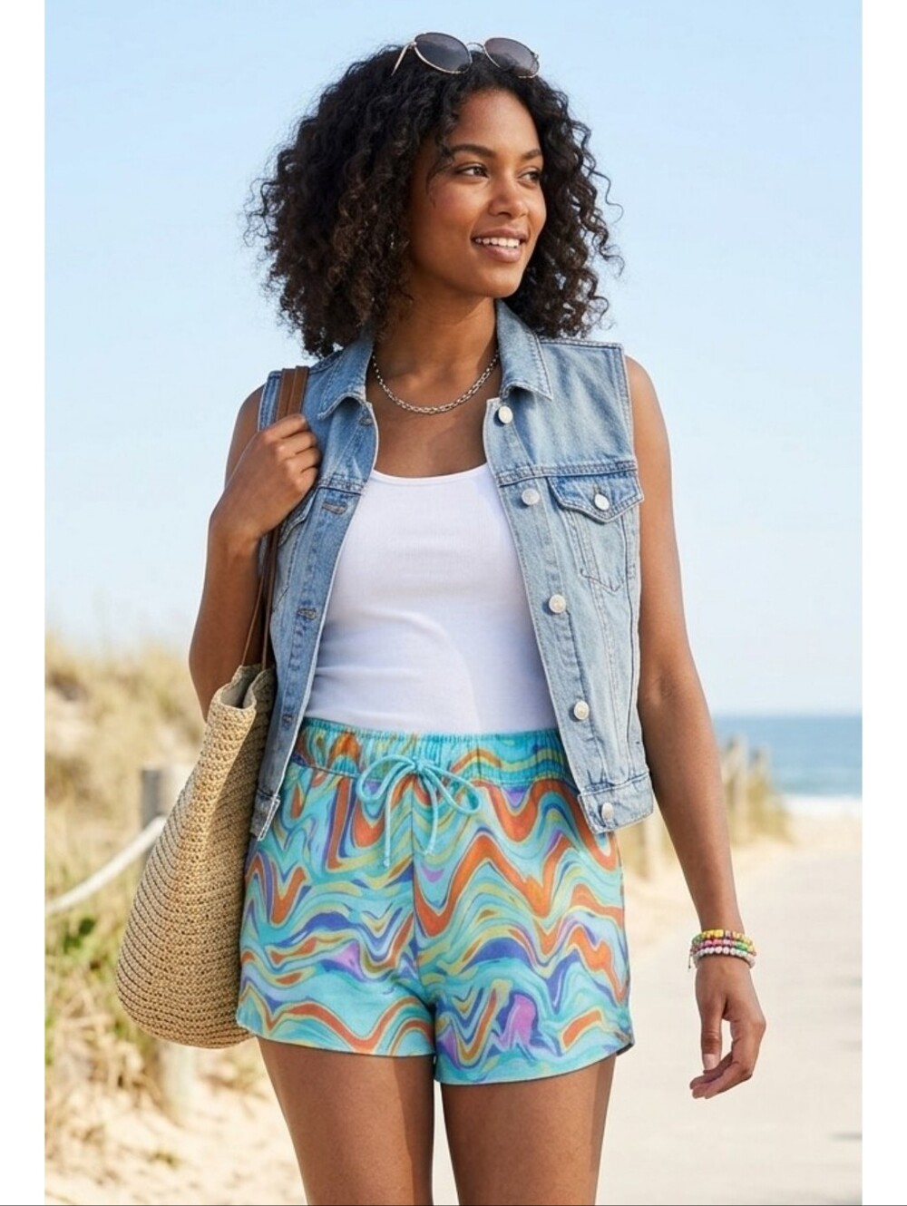 Wild Fable High rise Dolphin hem shorts Aqua Blue Swirl Size XS
